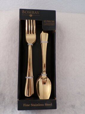 Bombay Gold Fine Stainless Steel Flatware Set Elegant Silverware 12 Piece